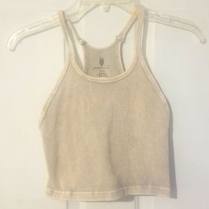 Free People Beige and Gray Cropped Raceeback Top NWT Size XL